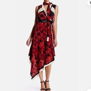 Tracy Reese Red and Black Floral Silk Scarf Dress